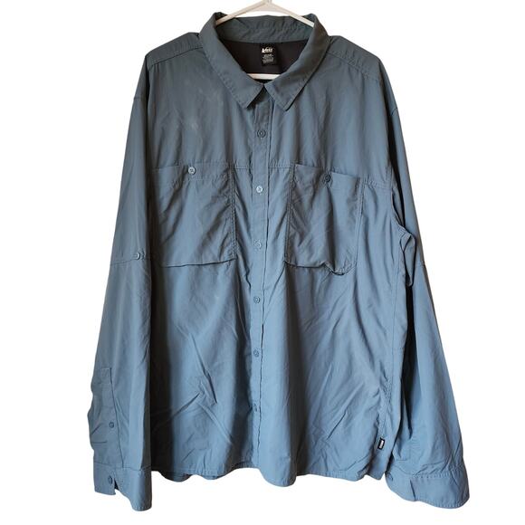 REI Co-op Shirt Mens Size 3XL Gray Long Sleeve Button Up Outdoor Hiking Bluesign - Picture 1 of 12